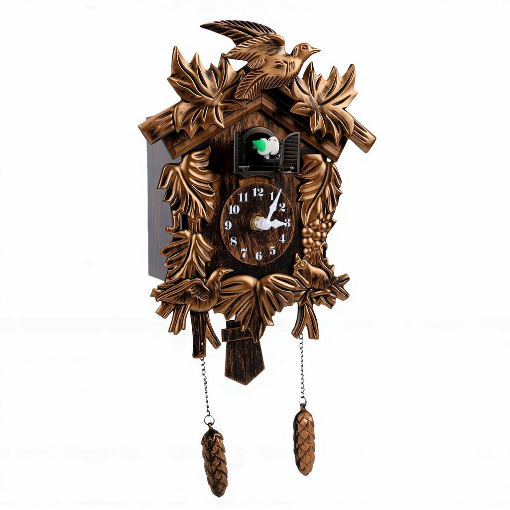 Cuckoo Clock Wall Mounted Elegant Home Decor Children Clock Adjustable Volume On Time Alarm Copper