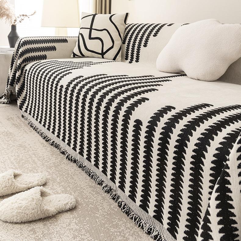 Chenille Jacquard Sofa Cover - Pet-Friendly Non-Slip Furniture Protector with Fringe Trim All-Season for Single/Double/Sectional Sofas