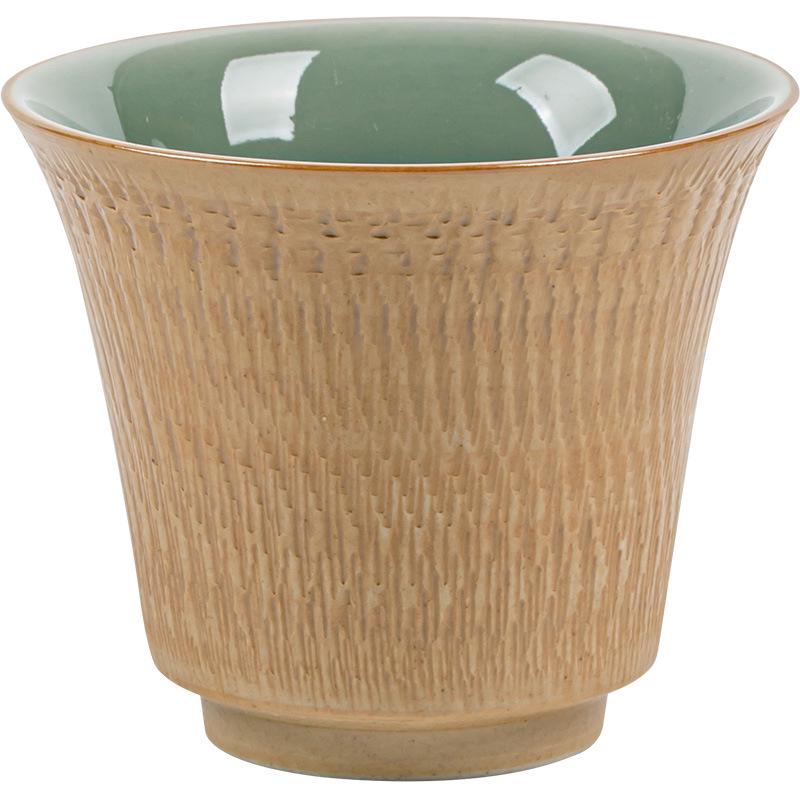 Guanlan Yue Celadon Four Beauties Tea Cup: Ceramic Shadow Carved Personal Tasting Cup