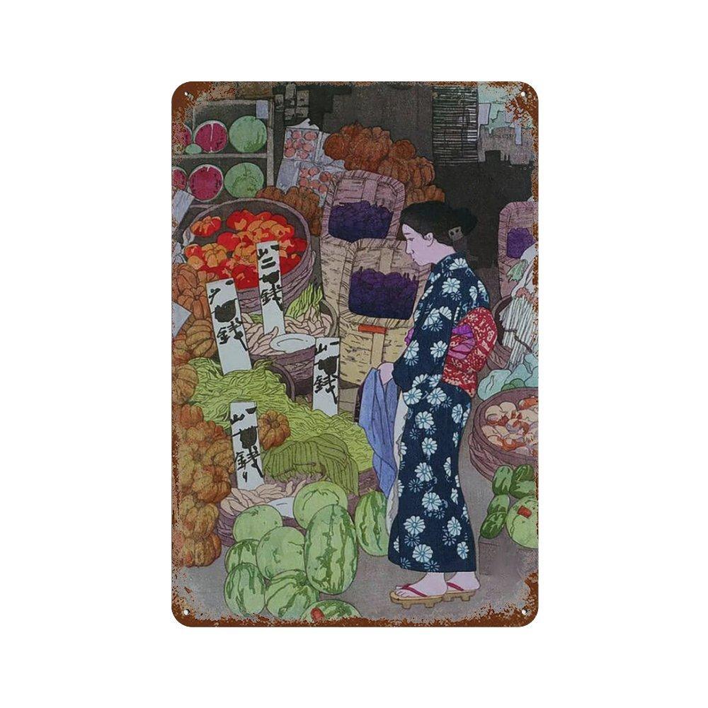 Vintage Japan Art Metal Tin Sign Yayoi Kusama Poster Plaque Katsushika Hokusai Wall Art for Room Club Man Cave Bar Home Decor