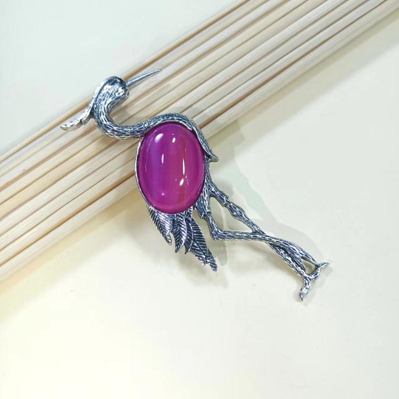 Fairy Tale Animal Brooch Pendant In Purple Crystal And Agate For Fashion Lovers