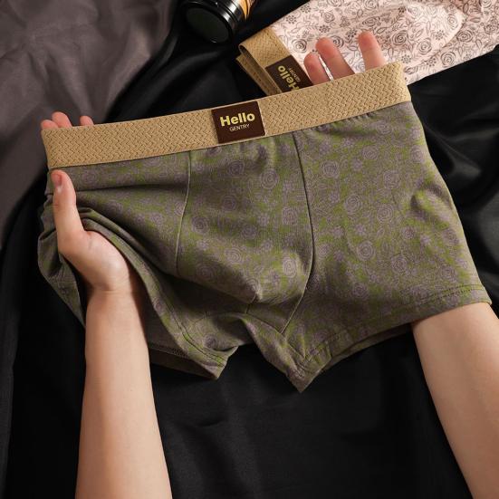 Erkek Boxer İç Çamaşırı Orta Bel Lastikli Bel U-Şekilli Konveks Külot Çiçek Desenli Pijama İç Çamaşırı Günlük Giyim
