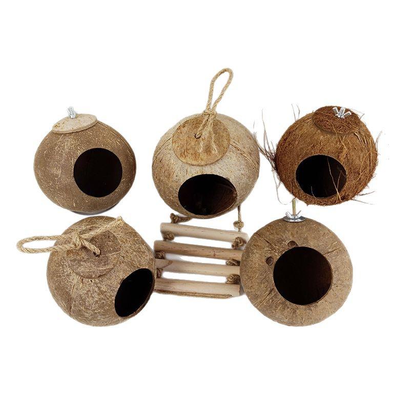 Coconut Shell Hanging Bird Nest for Parrots, Finch, Budgie, and Pearl Breeding.