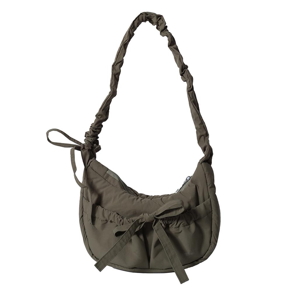 Women Casual Underarm Bag with Ruched Drawstring Strap Bow Leisure Satchel Bag Solid Color Cute Sling Bag Female Daily Handbag