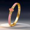 Diamond Four-Leaf Clover Titanium Steel Bracelet - Elegant European & American Style Women's Stainless Steel Wristband.