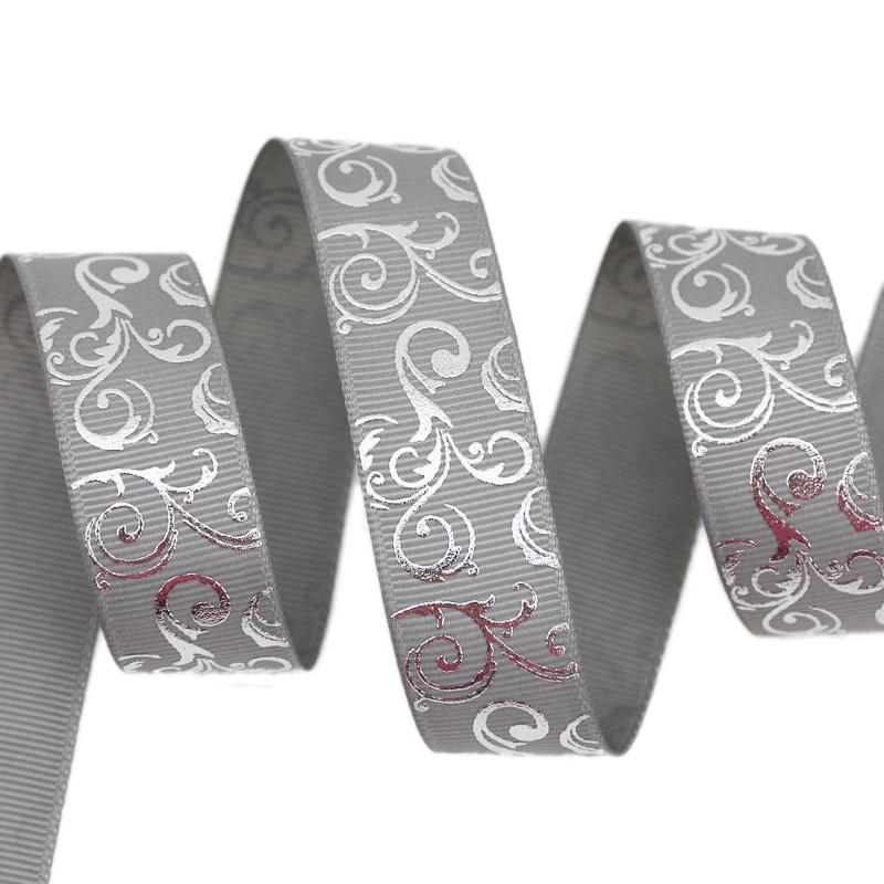 (10 yards/lot) 25mm White Silver Hot stamping grosgrain ribbon gift wedding ribbons