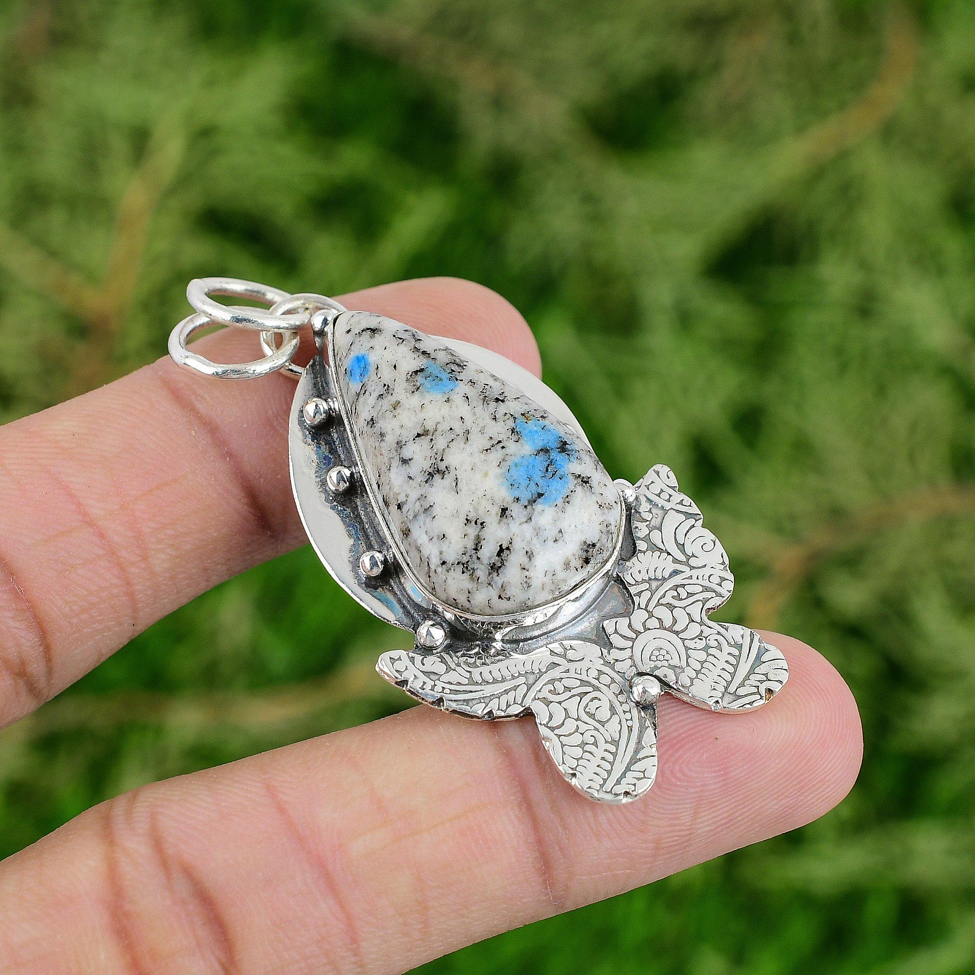 

Daughters Day Deal K2 Jasper Stone 925 Silver Unique Art Deco Pendant Jewelry