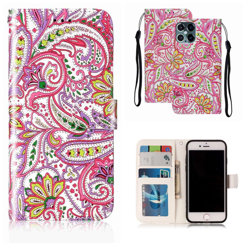 Abstract Flower Pattern Shockproof Card Slots PU Leather Wallet Case for iPhone,Samsung,Huawei,Xiaomi,Moto,Tecno,Google,Nokia,Oppo,ZTE,Blackview...