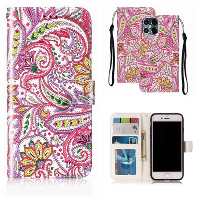 Capa Carteira Antichoque com Padrão de Flor Abstrato e Slots para Cartões em Couro PU para iPhone,Samsung,Huawei,Xiaomi,Moto,Tecno,Google,Nokia,Oppo,ZTE,Blackview...