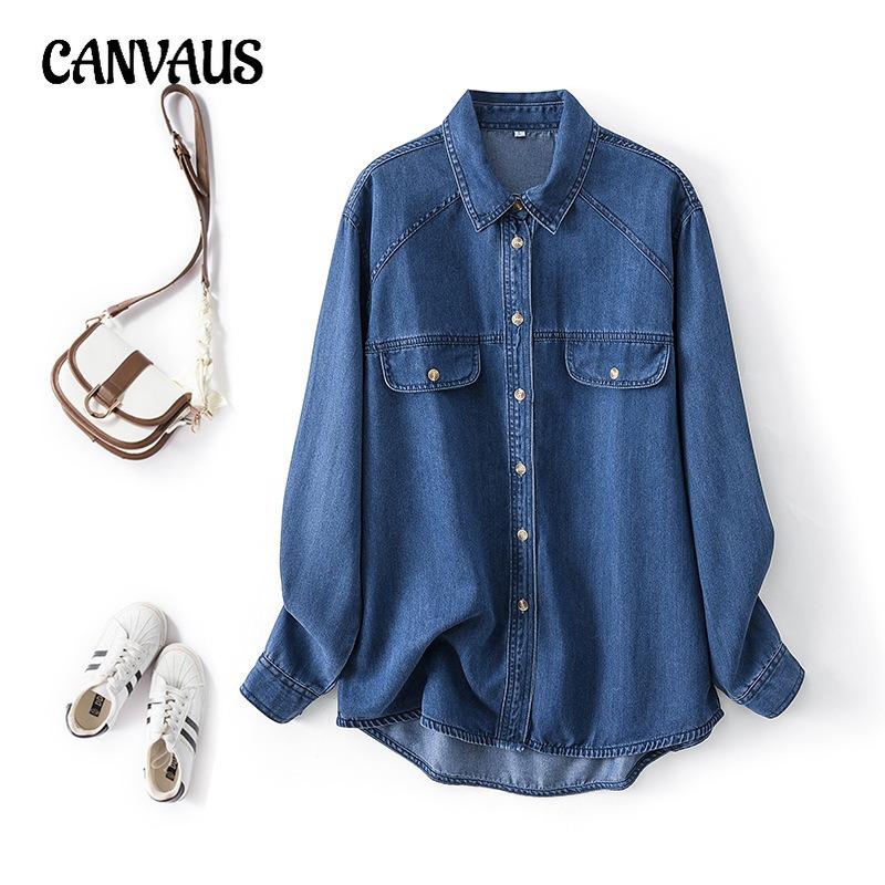 

Women s Spring New Folded Wear with A Soft Denim Shirt L темно-синий