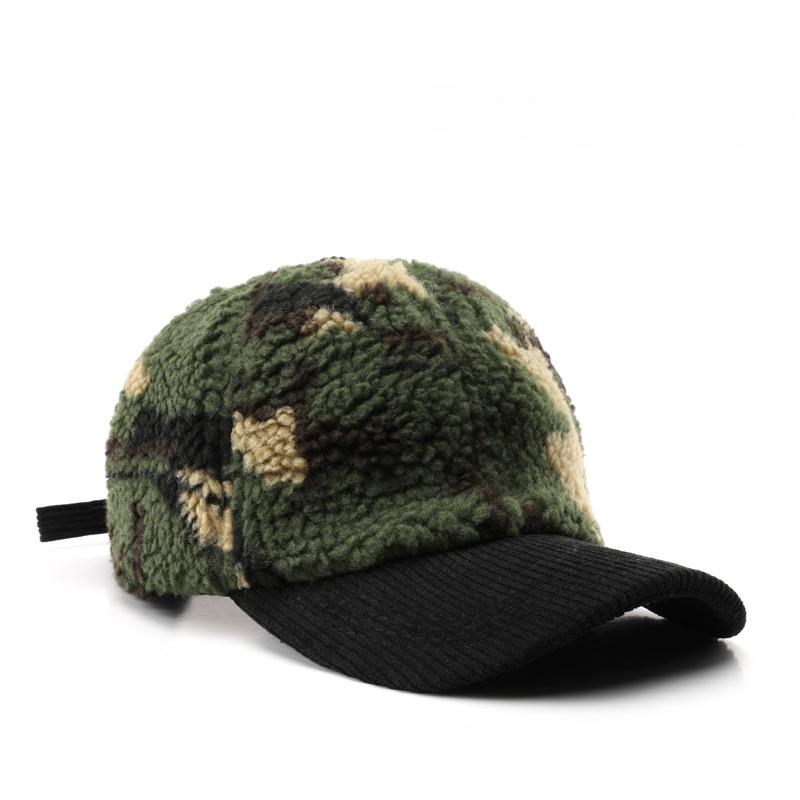 Hat Women's Autumn and Winter Color Matching Plush Camouflage Solid Color Baseball Cap Outdoor Travel Cold and Warm Cap