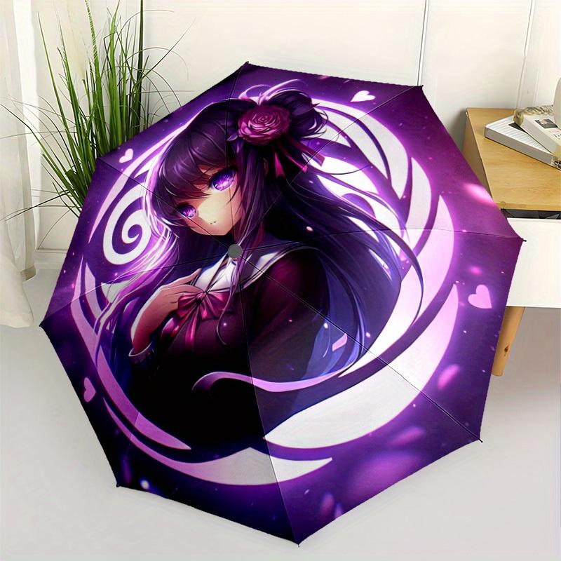 Purple Girl Companion Automatic Folding Umbrella Compact Lightweight For Outdoor Adventurest80