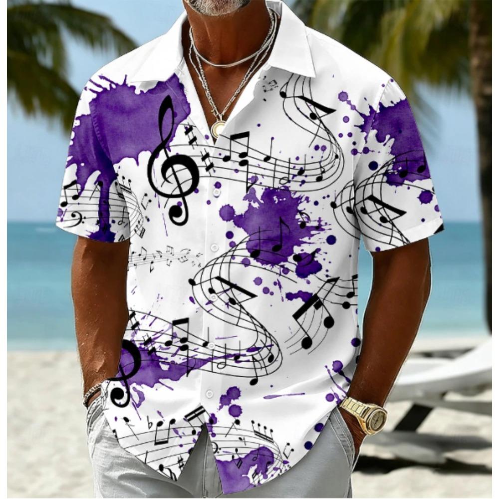 Men's Music Note 3D Print Shirt Button Up Shirt Casual Shirt Summer Shirt Short Sleeve Daily Vacation Clothing
