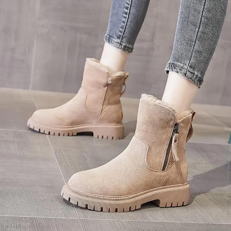 Fashion Booties Shoes for Woman Elegant With Medium Heels Suede Women's Ankle Snow Boots Comfortable Designer Luxury High Quality Boot