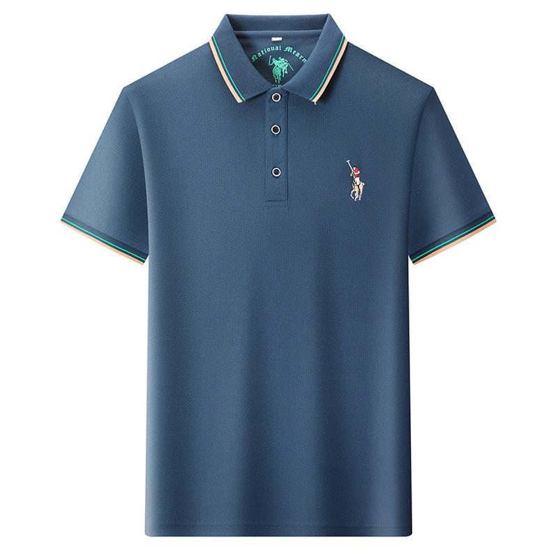 Tricou polo cu mânecă scurtă din mătase glacială pentru bărbați, guler cu rever, mânecă jumătate, clasic, brodat, respirabil, lejer, bază de tricou