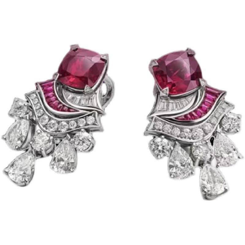 Kajia Vintage Ruby Crown Ring & Pigeon Blood Red Dress Stud Earrings Set for Women