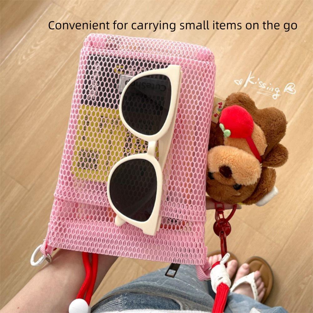 Hollowed-out Korean Style Shoulder Bag Sweet Mobile Phone Bag Fashionable Nylon Mesh Bag  Girls