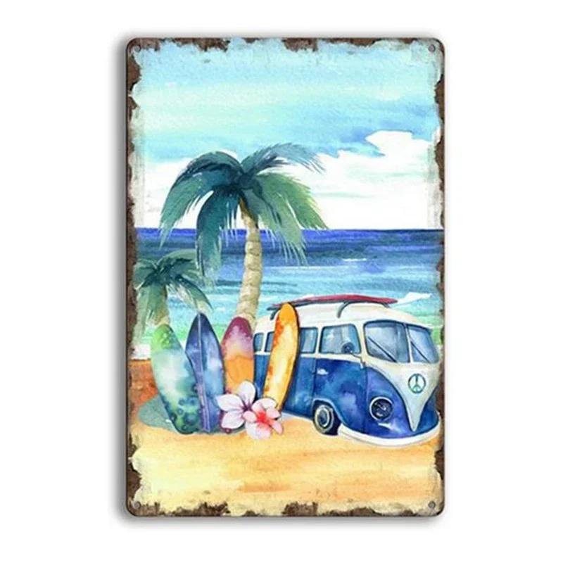 Camping Car Beach Summer Peace Bus Vintage Tin Sign Metal Decoration Poster Plaque Bar Garage Home Wall Plate Art Signs Decor