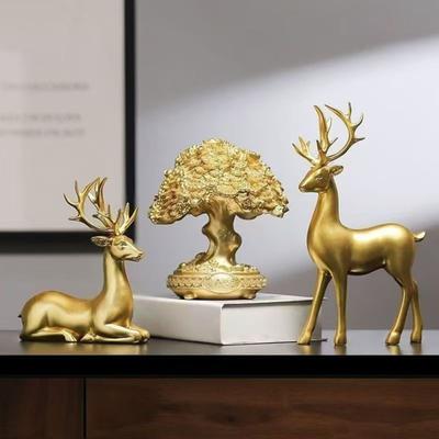 1 Pair of Deer Sculpture Christmas Small Reindeer Figurine for Living Room TV Cabinet Home Office Decoration