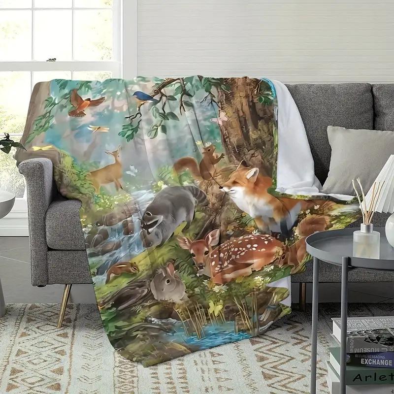 Harmonious Forest Animals digital-printed polyester Bedroom velvet flannel cover blanket Fleece soft cover blankets for beds