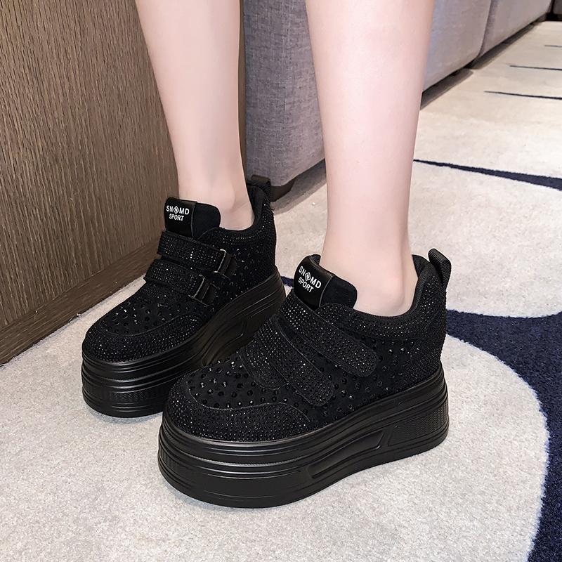 Fashion 10cm Microfiber Platform Heel Wedge Shoes Sneakers Pumps White Platform Crystal Pumps Shoes Women Zapatos De Mujer