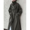 Luxi, trench con colletto alla coreana da donna, autunno, nuovo, pizzo retrò allacciato, cappotto medio-lungo morbido