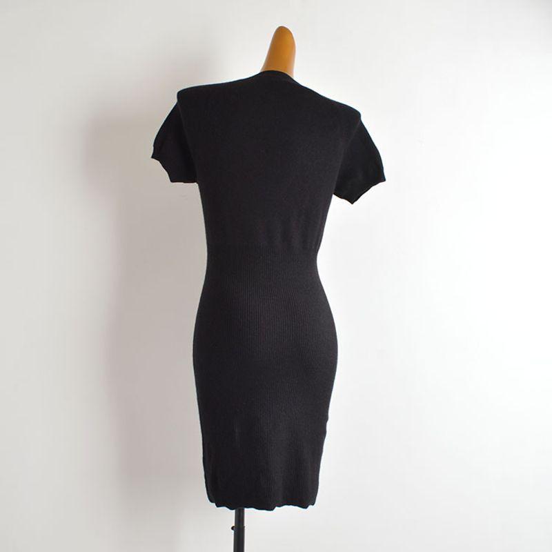 New Arrival Solid Color round Neck Short Sleeves Knitting Dress Women's Clothing Spring/Summer Cut Out Crop Top Mid Length Long Length Bodycon Dress