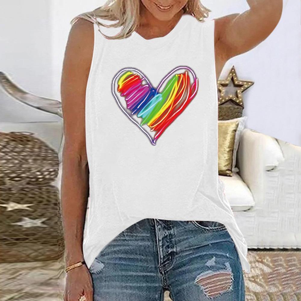 Summer Colorful Love Heart 3D Printed Tank Top Women's Casual Fashion Streetwear Sleeveless O-Neck Vest Camisole Woman Clothing