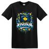 Kosowo Flaga Graficzny T-shirt z Niebiesko-Żółtym Rozpryskiem Farby Patriotyczna Duma Artystyczny T-shirt