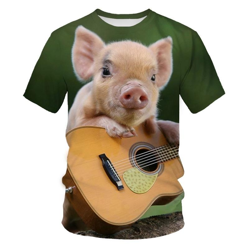 Summer Men's Tee Fashion Pig T-shirt Harajuku 3D Printing Casual Classic Tee T Shirt Round Neck Short-sleeved Top Clothing