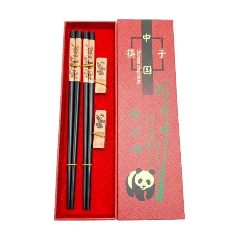 Chinese Chopsticks and Tableware Set Panda Chopsticks Gift Box Set Natural Wooden Chopsticks and Tableware Set