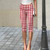Damen Slim Fit Bedruckte Cropped Hose mit Knittertextur Dehnbarer Bund Lässige Sieben-Viertel-Hose für den Alltag