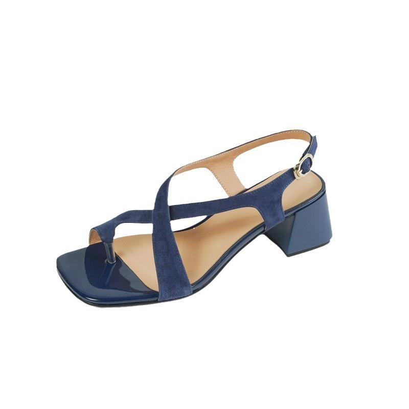 French Gentle Wind 2024 Spring/Summer Set of toes crossed with matte thick heel women's sandals casual back strap medium high heels