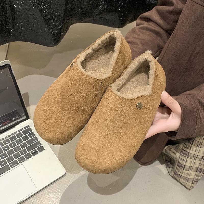 Thick-soled Inner Height-increasing Boken Shoes Women's 2025 New Autumn and Winter Velvet Casual Shoes, One Pedal, Lazy People Wear Two Cotton Shoes