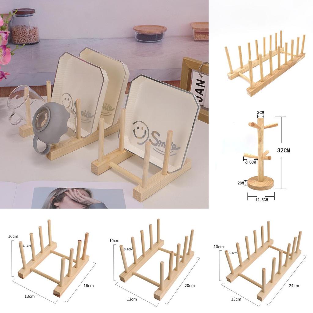 Wooden Dish Rack With Drip Tray For Kitchen Storage And Organization
