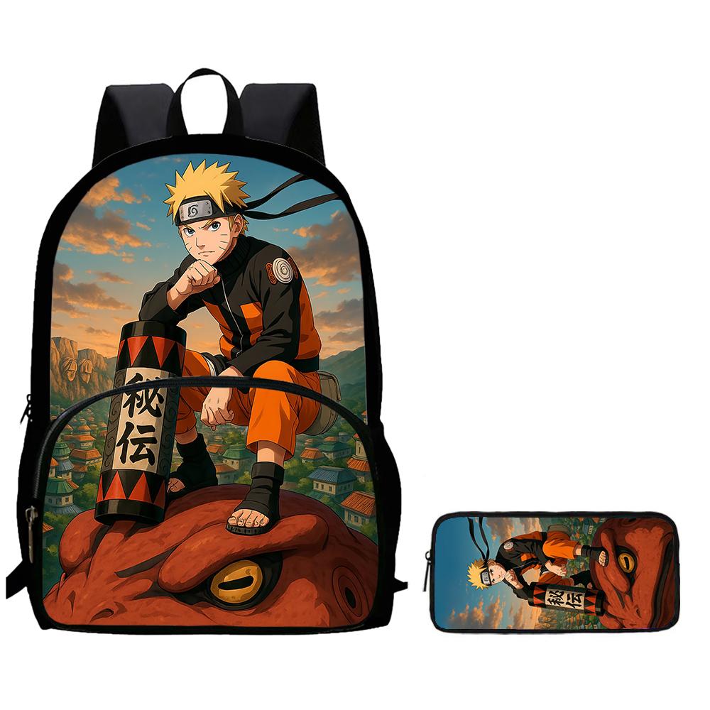 2Pcs Set NARUTO Anime Backpack With Front Pocket & Pencil Bag, School & Daily Use, Lightweight & Durable For Boys Girls Age 5-11