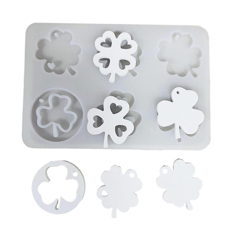 Holiday 6 Cavities Shamrocks Silicones Molds for Patricks Day Irish Theme Molds Keychain Pendant Jewelry Making Moulds