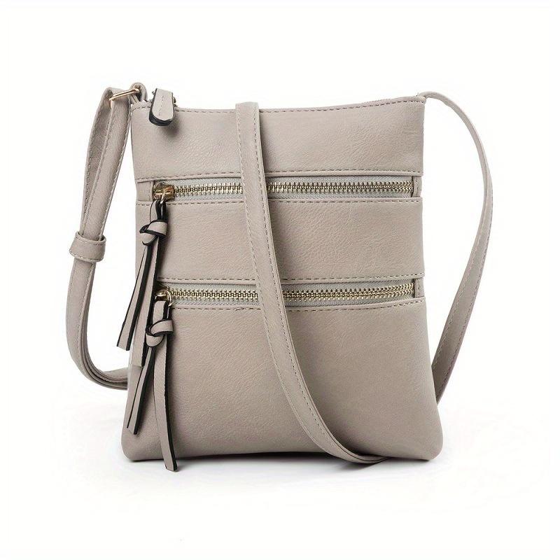 

Small Multi-Zipper Crossbody Bag, Textured Bag Purse, Classic Versatile Fashion Shoulder Bag світло-сірого кольору