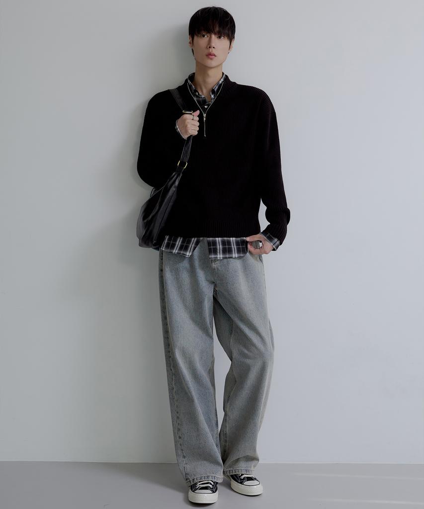 NODU Quarter Half Zip Ribbed Knit [Black]