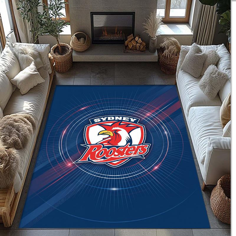 Sydney Roosters Crystal Velvet Carpet Soft Anti?Slip Floor Mat Comfortable Home Living Room Bedroom Decor Rug