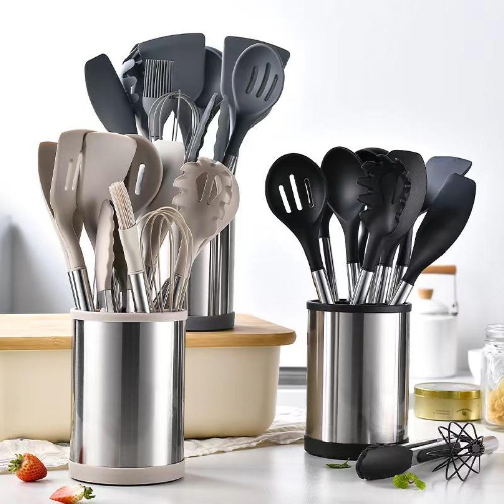 12PCS 360° Rotating Bucket Silicone Kitchen Utensils Set Silicone Kitchenware Set Home