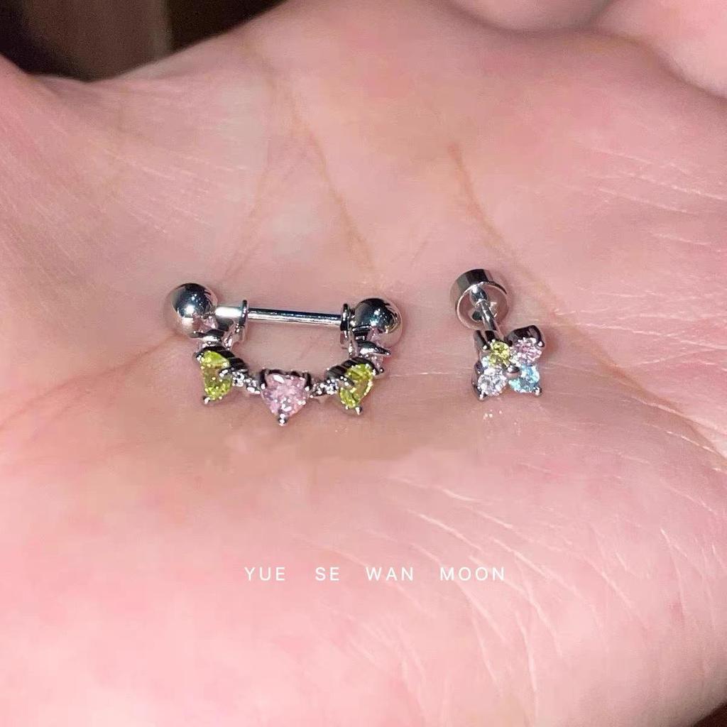 Colorful Zirconium Titanium Steel Stud and U-Shaped Ear Cuff Earrings for Women