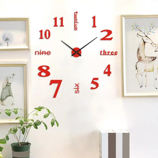 Modern Nordic Wall Clock Battery Powered Quiet Non-ticking Arabic Numerals Clock 3D Effect DIY Wall Clock for Living Room
