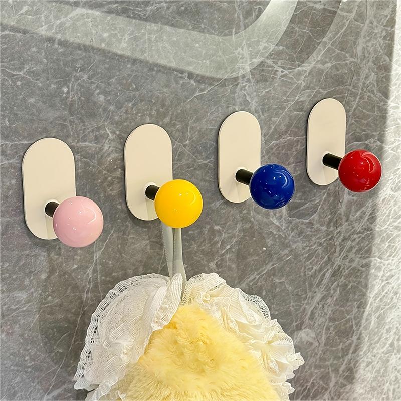 

2pcs/Pack Hanging Hook Housewear Metal Hook Kitchen Sticky Hook Bathroom Hole-free Hook Multipurpose Dopamine Color DIY Home Decor