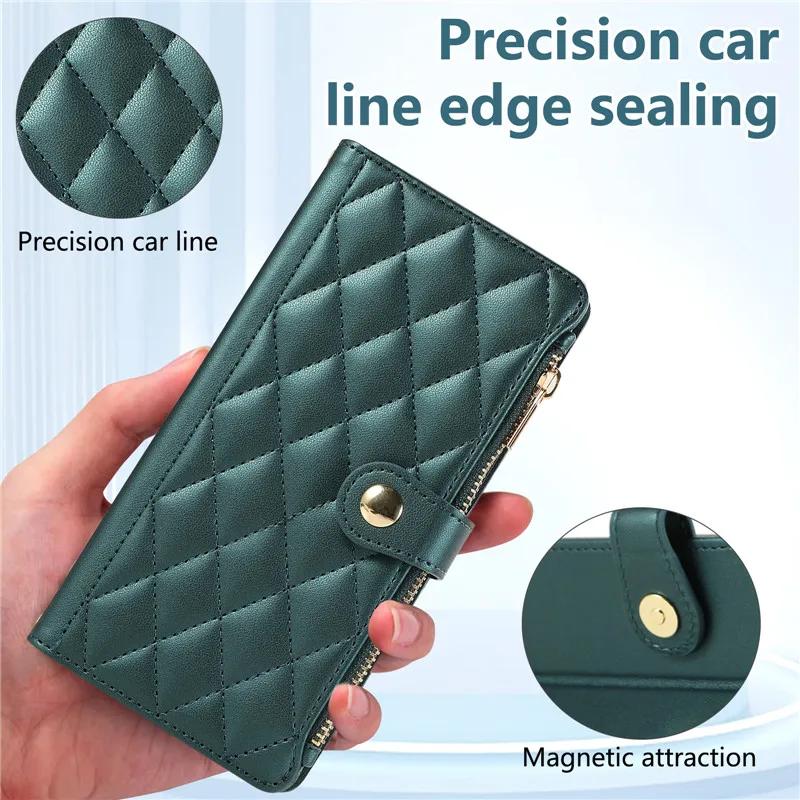 Redmi 14C 13C 13R 12 10 A1 Phone Case for Xiaomi Redmi Note 13 12 11 10 9 Pro Rhombus Grid Long Hanging Rope Flip Wallet Cases