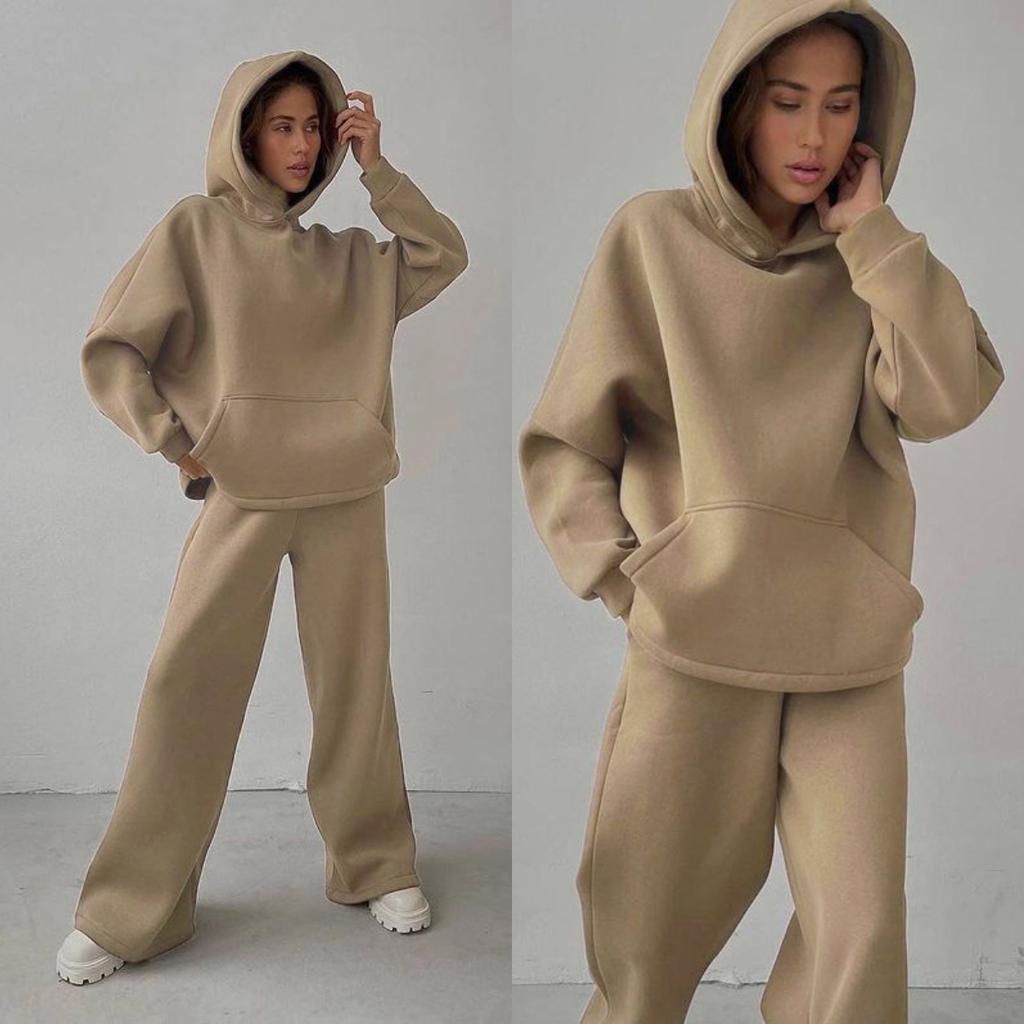 Neues Frühling Herbst Lässiges Loungewear Set Locker Langarm Weitbeinige Hose 2-teiliges Outfit Bequem Elegant Damenmode