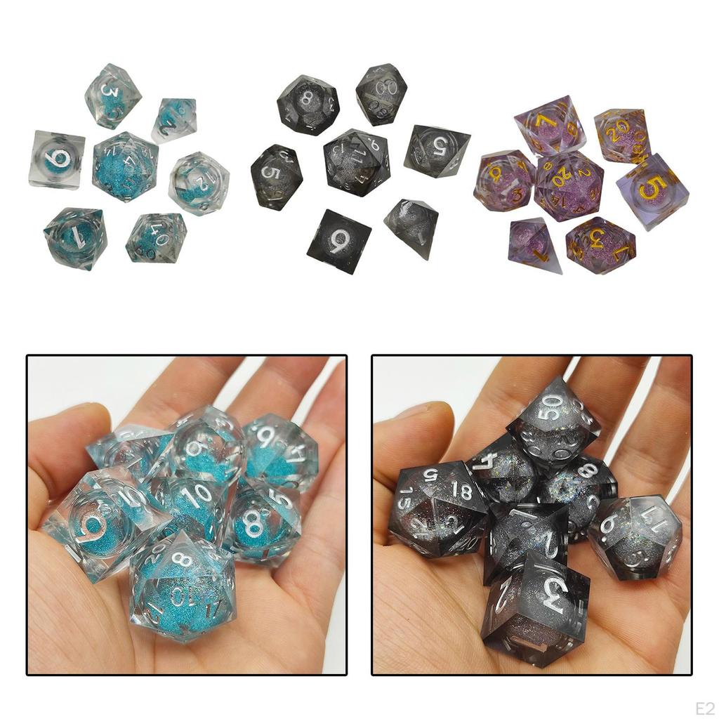 7 Pcs Polyhedral Sets for DND Table Board Roll Playing Games, D8 D10(0-9) D10(0) D12 D20