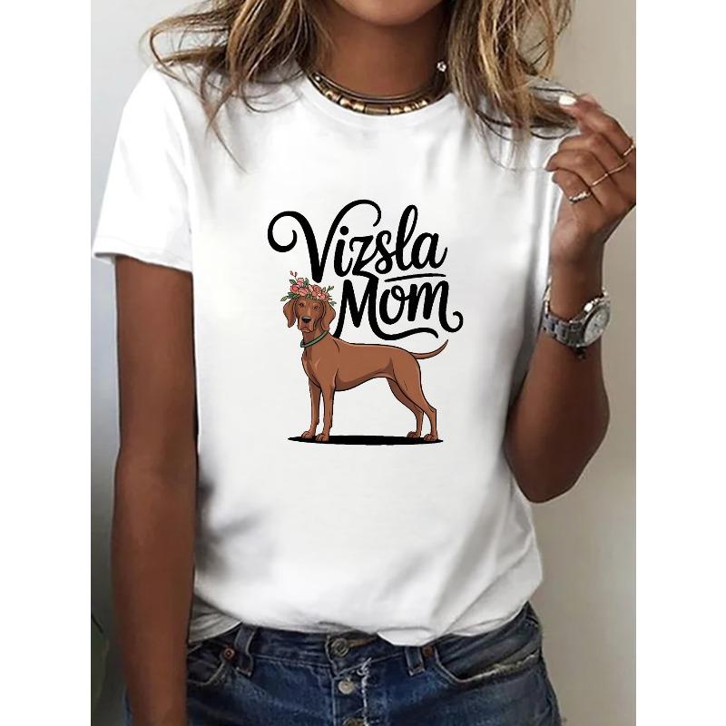 Womens Vizsla Dog Print Short Sleeve Crew Neck Summer Casual Tee S белый