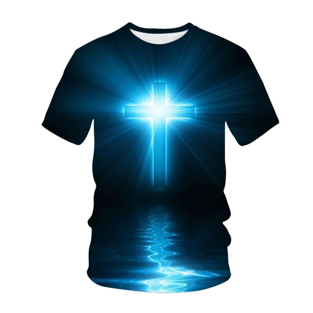 Fashion God Graphic T Shirts Summer Short Sleeve Unisex's Clothing Round Neck Cross 3d Printed T-shirt Christian Jesus Unisexs Clothes