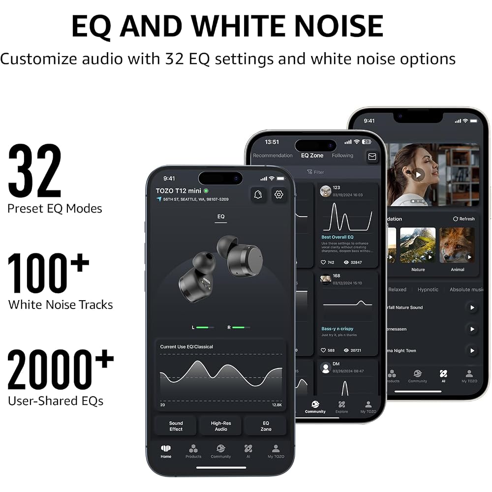 TOZO Tones Dots (T12) Bluetooth Wireless Earphones: Compact, Lightweight, Comfortable, Mid-Low Frequencies, Warm Tone Sound Quality, Customizable EQ (